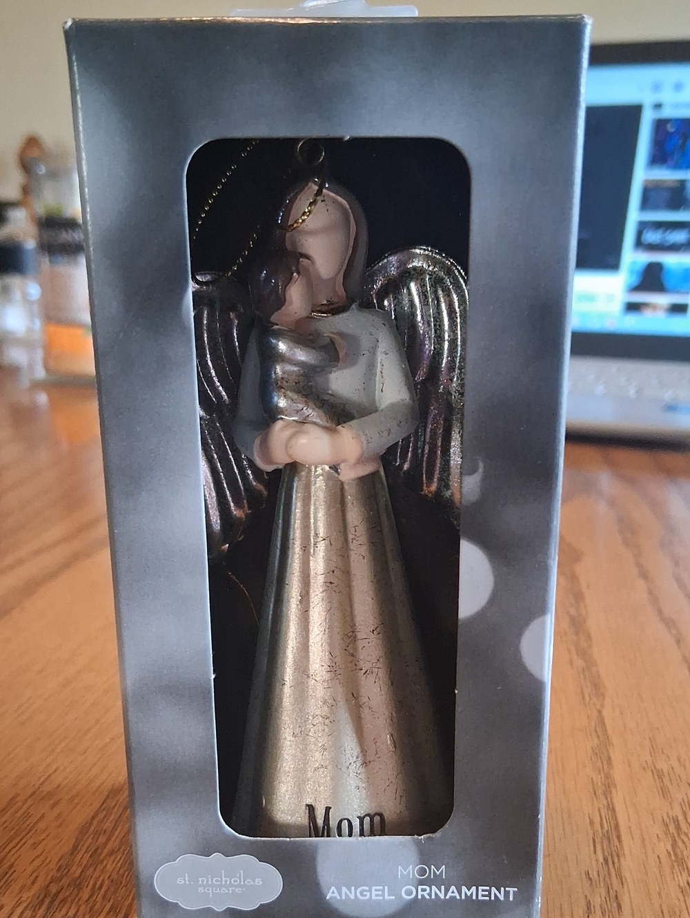 St. Nicholas Square Metallic Gold and Silver Mom Angel Ornament